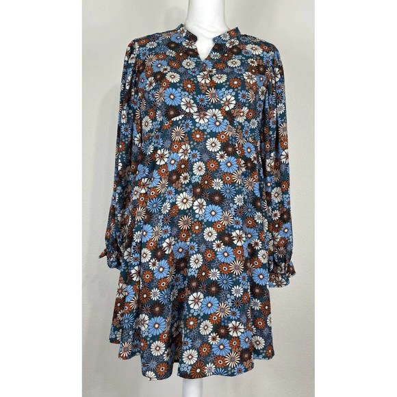 NEW Umgee Retro Hippie Boho Floral Mini Dress Size Large (10/12) - Picture 1 of 12
